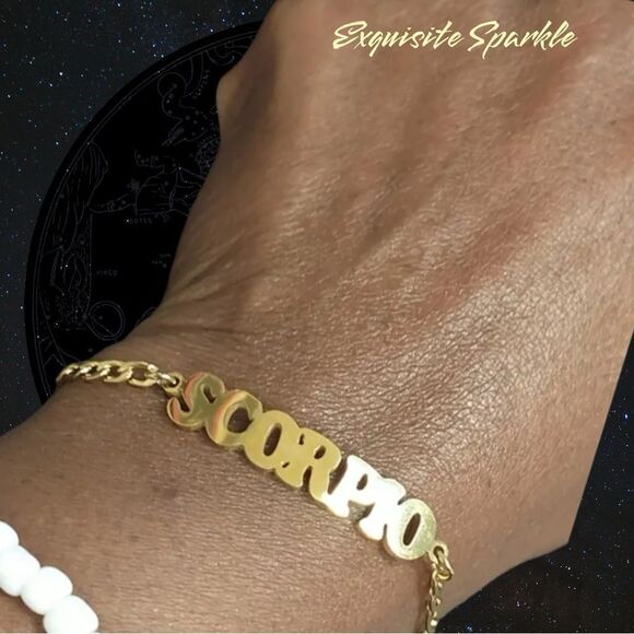 COPY - ⭐️10k Gold Constellation Nameplate Bracelet / Anklet Figaro Style Chain - Picture 5 of 16